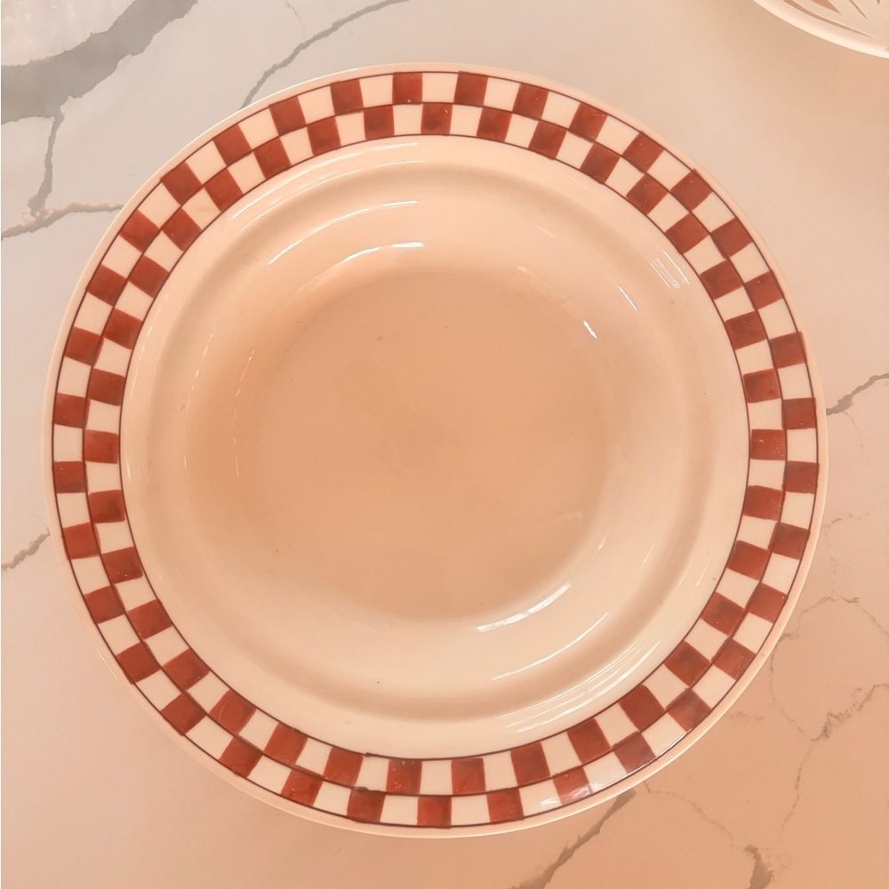 Red Checkered Serving Bowl or Pasta Bowl -  Handmade 14.5”